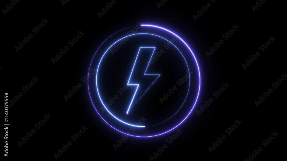 Charging icon neon light animation Isolated on Black Background, electrical storm, high voltage animation Charging icon neon light animation Isolated on Black Background, electrical storm, high voltage animation