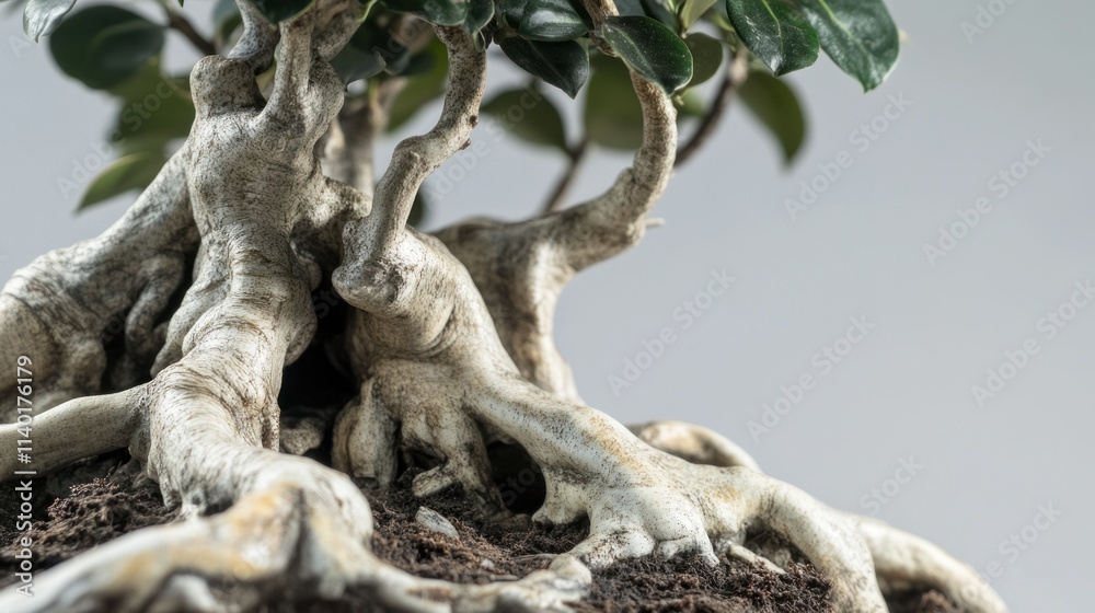 A close-up of the sprawling aerial roots of the Ficus Macrophylla Columnaris, showcasing their textured bark and organic shapes. A close-up of the sprawling aerial roots of the Ficus Macrophylla Columnaris, showcasing their textured bark and organic shapes.