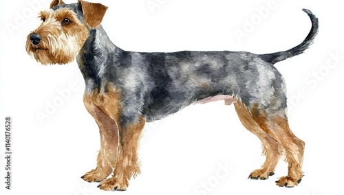 A sophisticated watercolor portrayal of a noble dog in profile, against a muted, neutral background, suitable for bringing a personalized or artistic charm to any environment. photo