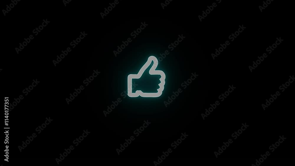 Thumb neon icon. like. Animated neon symbol on black background. Thumb neon icon. like. Animated neon symbol on black background.