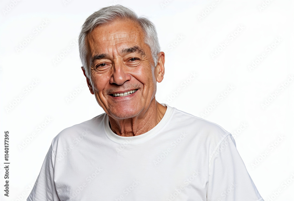 Portrait of an elderly gray-haired man on a white background, smiling Portrait of an elderly gray-haired man on a white background, smiling