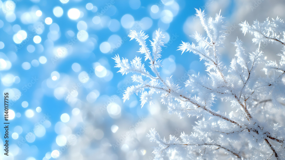 Frosty branches against a blue background. Frosty branches against a blue background.