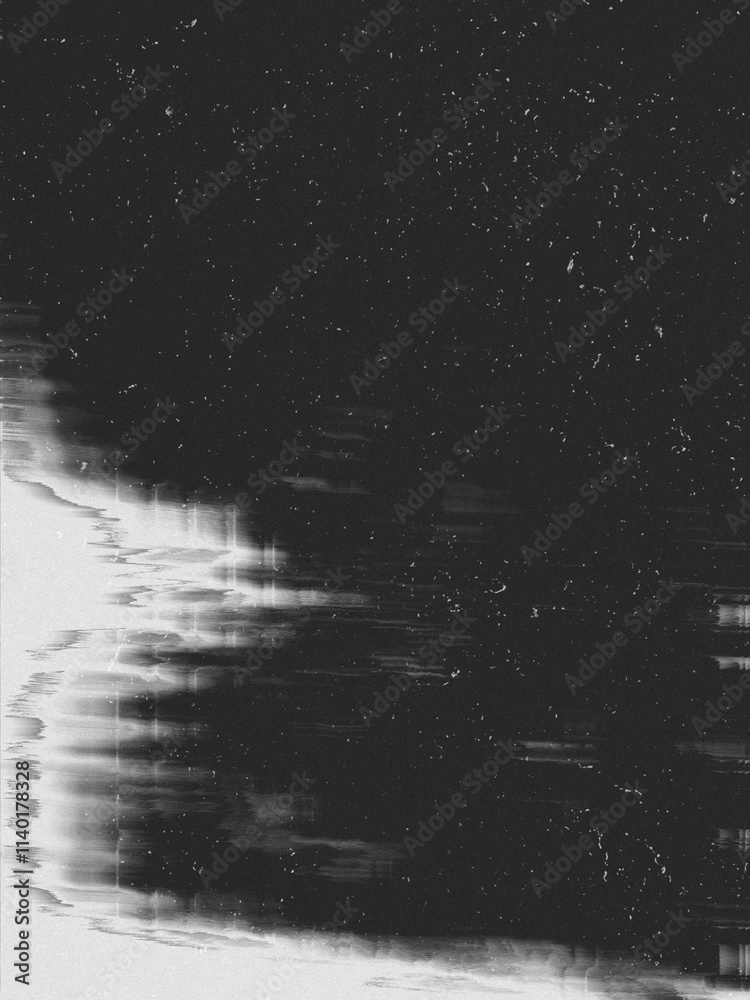 Fototapeta premium Old film texture with scratches, noise and glitch shapes. Realistic overlay film texture in black-white, dust and grain. Distressed retro movie or photo negative effect of cinema nostalgia. Artwork