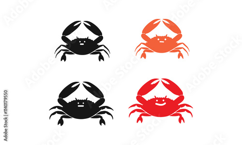 Set of Black and Colorful Crab Silhouette Vector Designs,  coastal art, seafood logos, nature graphics, aquatic symbols, digital artwork, ocean projects, easily editable.