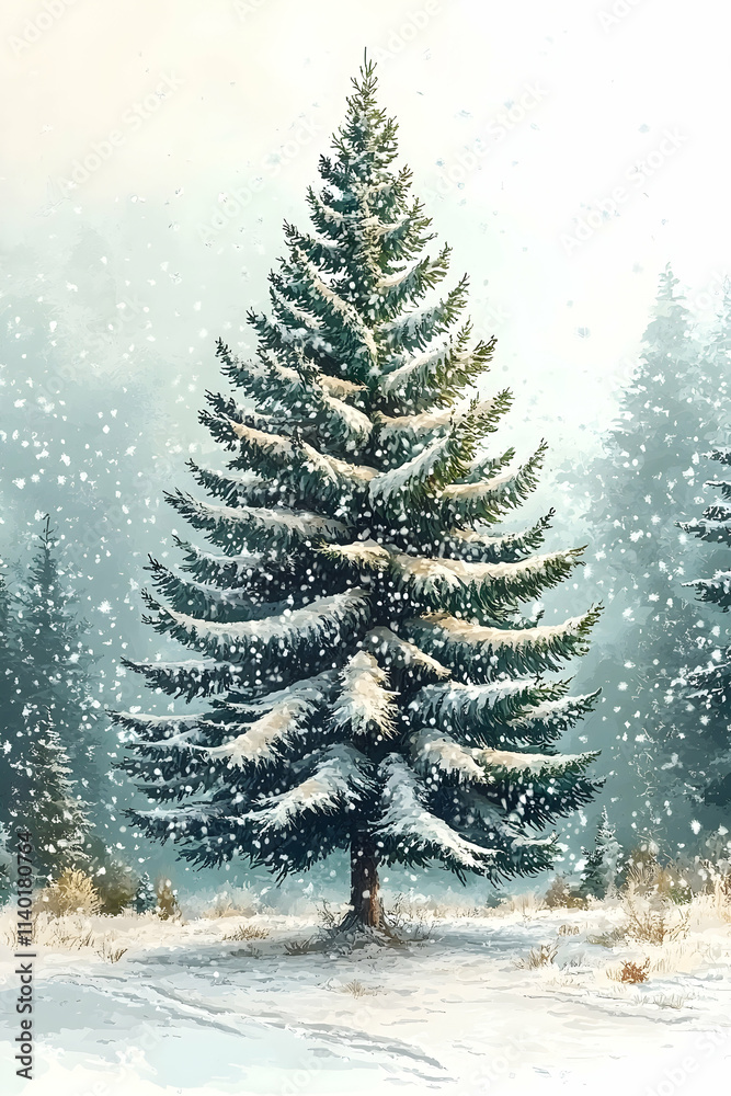 Snow-covered evergreen tree in a winter landscape. Snow-covered evergreen tree in a winter landscape.
