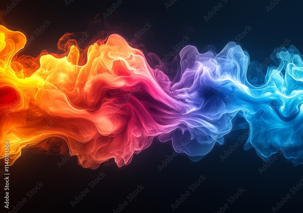 Obraz premium Colorful abstract wave motif on a black base.