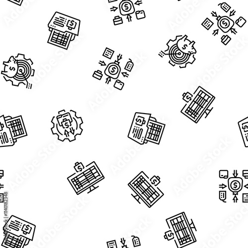 planning budget finance income vector seamless pattern thin line illustration