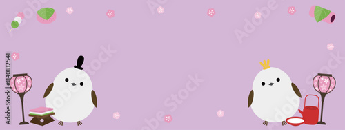 かわいいシマエナガとひな祭りのバナー