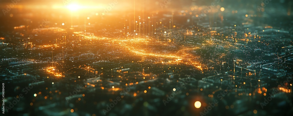 Naklejka premium A futuristic world map displaying crowdsourced environmental monitoring data, highlighting the impact of climate movements, detailed data points, ultra HD quality