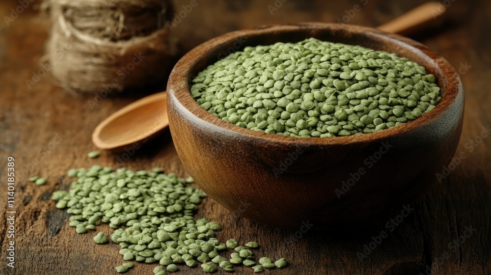 Wooden bowl filled with small green peas on rustic wood. Wooden bowl filled with small green peas on rustic wood.