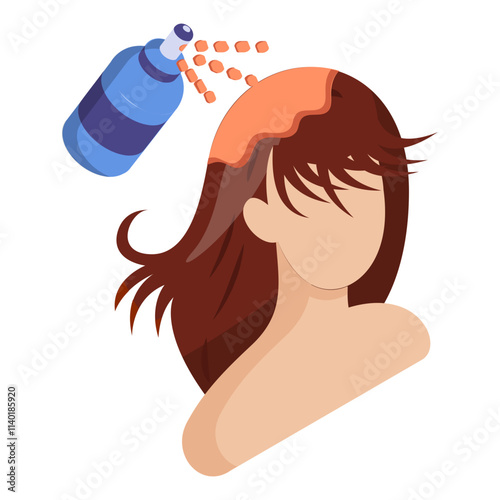 Hair treatment with Herbal Tonic isometric concept, hair lacquer or spritz vector icon design, beauty personal care symbol, cosmetic dermatology sign, body aesthetics stock illustration 