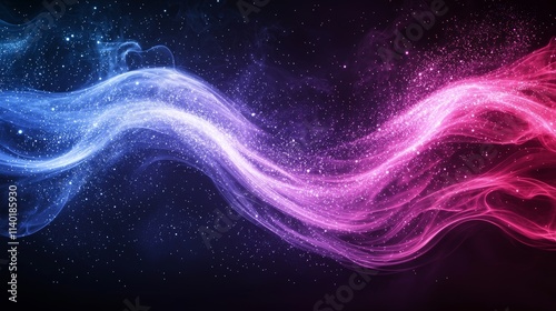 A background with glowing dots and stars, composed of digital purple particles and light waves. photo