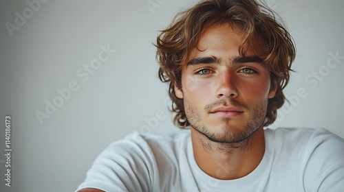 Isolated white background, unisex clothing, front view, lifestyle model, neutral background 