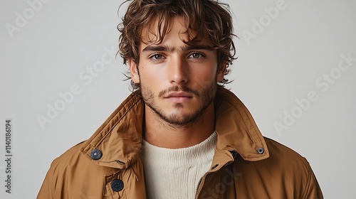 Isolated white background, unisex clothing, front view, lifestyle model, neutral background 