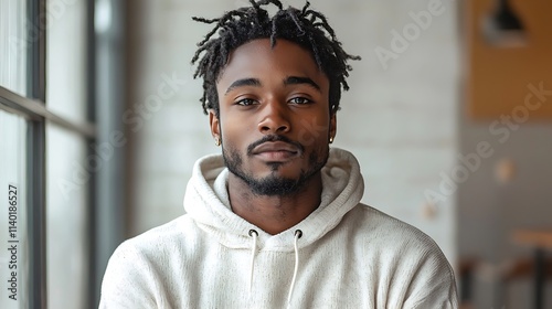 Isolated white background, unisex clothing, front view, lifestyle model, neutral background 