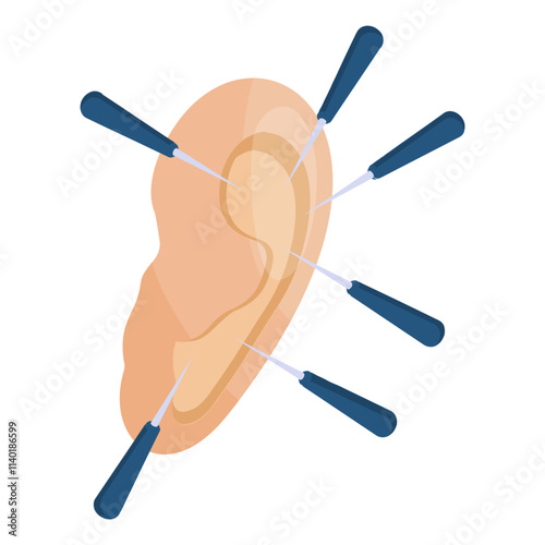 Non-surgical ear pinning isometric concept, Ear Correction or EarFold Creation vector icon design, beauty personal care symbol, cosmetic dermatology sign, body aesthetics stock illustration 