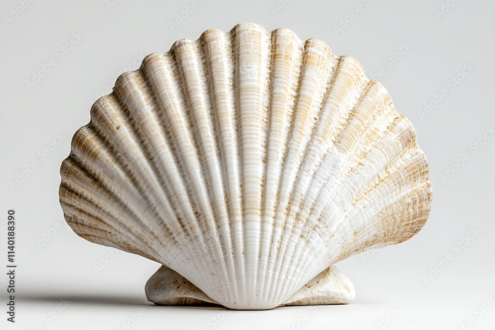 Close-up of a single seashell isolated on white surface Close-up of a single seashell isolated on white surface