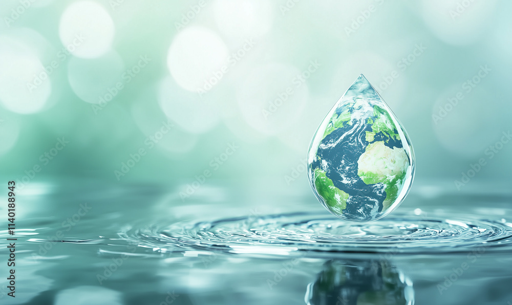 A water droplet encapsulating a globe, symbolizing the importance of rising sea levels, water conservation and the planet's health. A water droplet encapsulating a globe, symbolizing the importance of rising sea levels, water conservation and the planet's health.