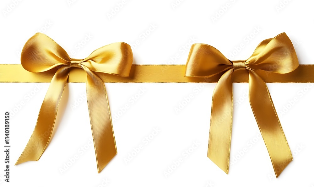 Golden Ribbon Bow white Background, Generative Ai Golden Ribbon Bow white Background, Generative Ai