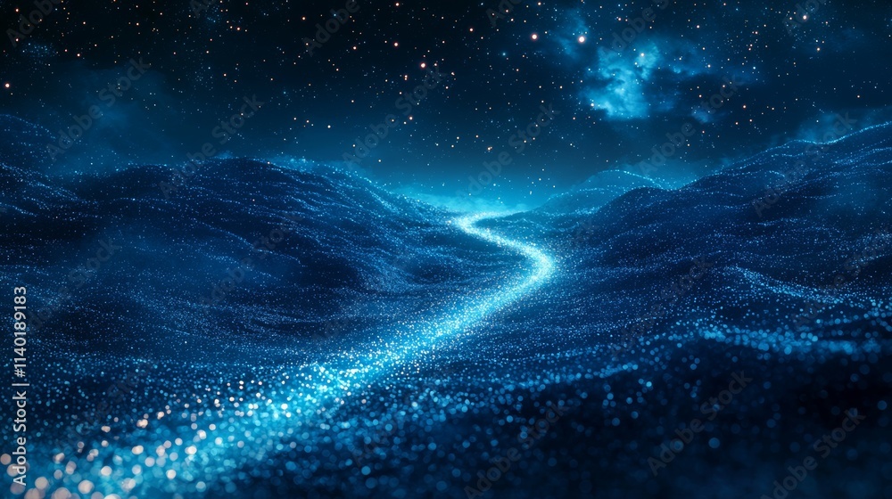 An abstract wave of digital particles forming a futuristic point. An abstract wave of digital particles forming a futuristic point.
