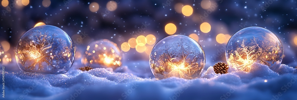A crisp winter night with icy decorations glowing in the New Year party A crisp winter night with icy decorations glowing in the New Year party