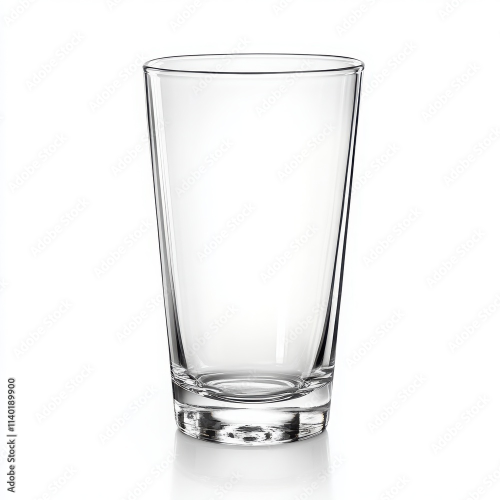 A transparent glass cup with a tall, slim design and a clean edge on a white background A transparent glass cup with a tall, slim design and a clean edge on a white background
