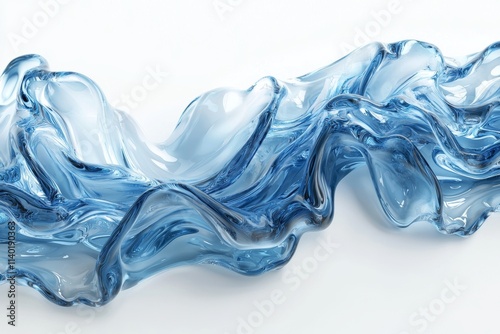 A vibrant abstract blue wave pattern on a pristine white backdrop, showcasing fluidity and movement. Stock. photo