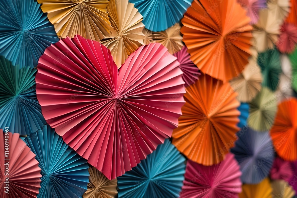Obraz premium Vibrant Paper Fan Decorations Create Festive Heart Shape