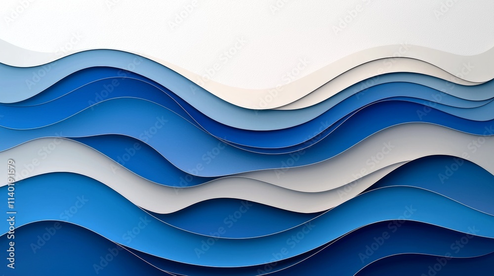Fototapeta premium An elegant abstract pattern showcasing serene, flowing blue waves on a white backdrop, evoking a feeling of movement and peace.