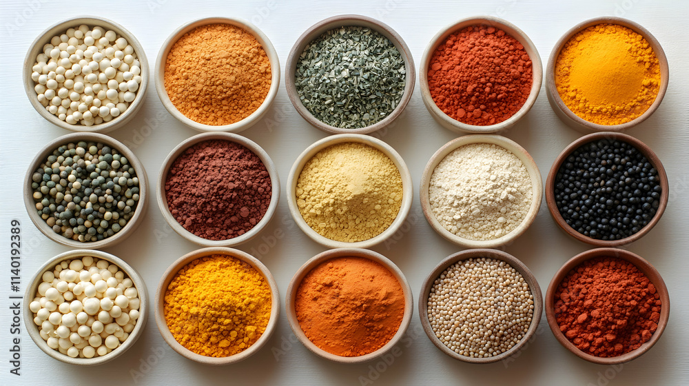 Assorted spices in bowls for culinary use. Assorted spices in bowls for culinary use.