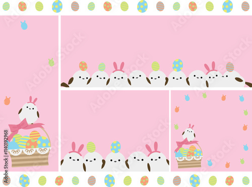 かわいいシマエナガとイースターの背景4種セット