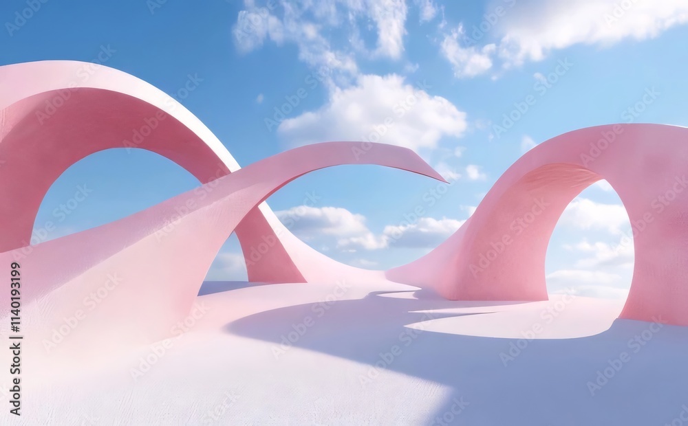 Abstract pink arches against a blue sky. Abstract pink arches against a blue sky.