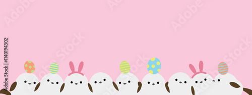 かわいいシマエナガとイースターのバナー