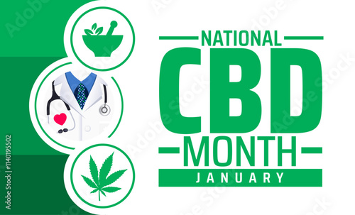 National CBD Month background banner or poster design template. observed every year in January. Holiday concept. Use to any Template, card, poster, placard, template.