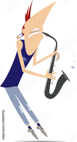 Cartoon saxophonist. Musician plays saxophone.
Saxophonist plays music with the great inspiration. Isolated on white background
