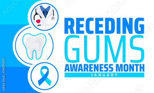 receding gums awareness month background banner or poster design template. observed every year in January. Holiday concept. Use to any Template, card, poster, placard, template.