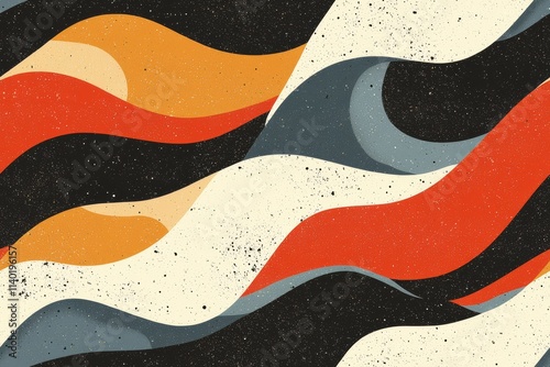 Wallpaper Mural A vibrant abstract design featuring flowing waves of colors, including orange, black, and cream, creating a dynamic visual rhythm. Torontodigital.ca