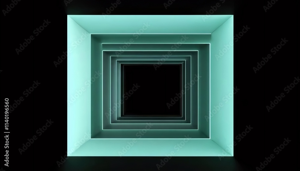 Abstract teal square tunnel receding into darkness. Abstract teal square tunnel receding into darkness.
