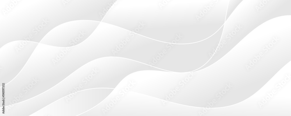 White and light gray abstract paper wave luxurious background. Smooth and clean modern abstract wave curve lines banner design. White and light gray abstract paper wave luxurious background. Smooth and clean modern abstract wave curve lines banner design.