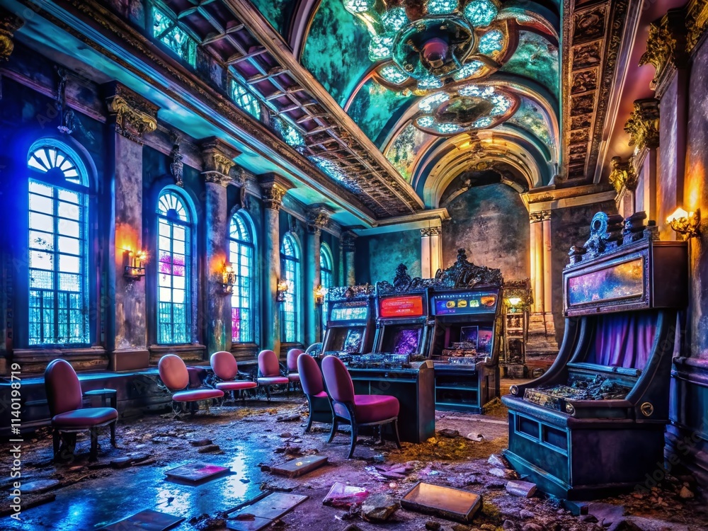 Obraz premium 4K Casino Wallpaper: Urban Exploration Photography - Abandoned Casino Night