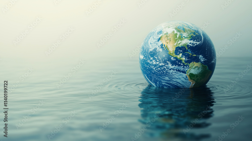 decorative globe filled with water, where continents float, suggesting a flooded Earth or an artistic representation of global warming decorative globe filled with water, where continents float, suggesting a flooded Earth or an artistic representation of global warming