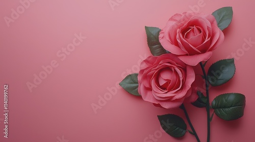 Pink roses on a soft pink background create a romantic and elegant atmosphere.