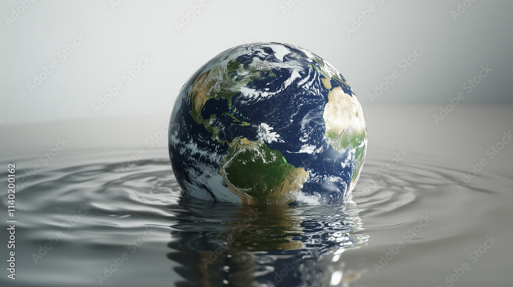 decorative globe filled with water, where continents float, suggesting a flooded Earth or an artistic representation of global warming decorative globe filled with water, where continents float, suggesting a flooded Earth or an artistic representation of global warming
