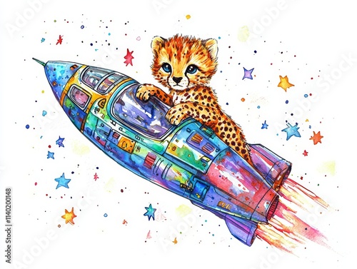 Charming cheetah aboard a spacecraft closing in on a supernova. photo