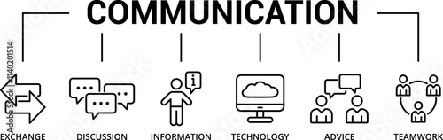 Communication banner icon with exchange, discussion, information, technology, advice, teamwork