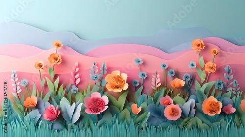 paper cut illustration of colorful paper,flowers,grass