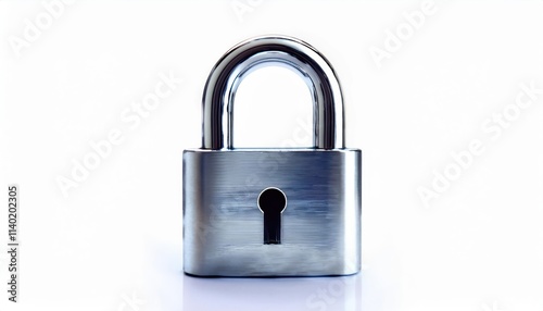 Shiny Metallic Silver Padlock with Keyhole on White Background. Security, Protection, Privacy Concept for Online Data Safety, Physical Locks, Access Control, and Anti Theft Solutions