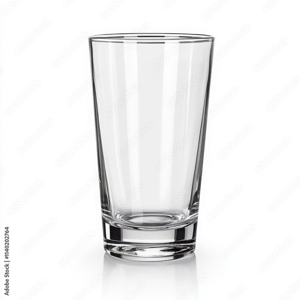 A transparent glass cup with a tall, slim design and a clean edge on a white background A transparent glass cup with a tall, slim design and a clean edge on a white background