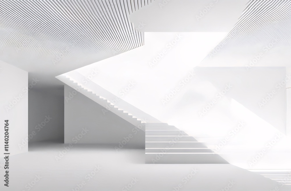 Modern minimalist white interior with staircase and sunlight. Modern minimalist white interior with staircase and sunlight.