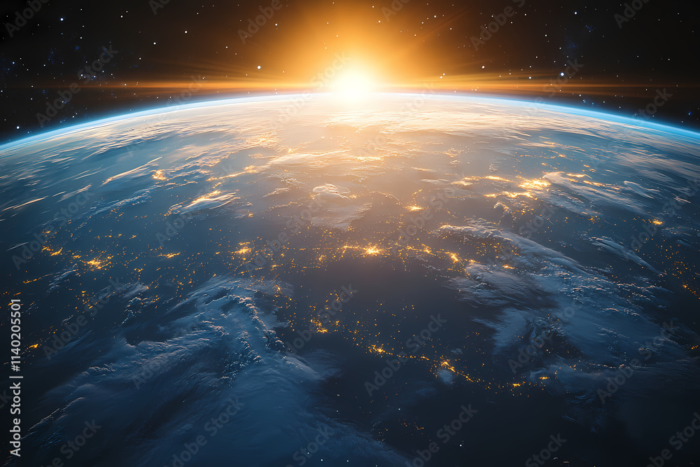In the sky, an airplane is flying over the earth. In the sky, an airplane is flying over the earth.